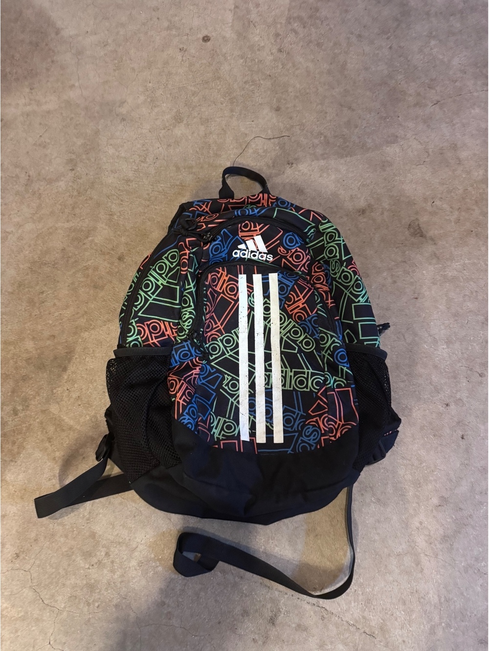 Adidas Multicolor Logo Print Backpack Bookbag School Laptop Travel Black EUC